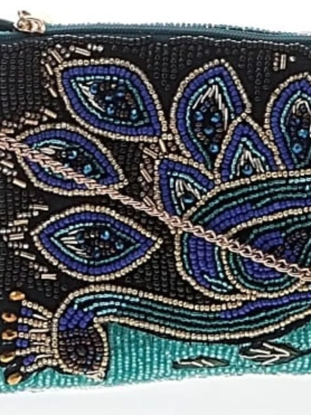MARY FRANCES Shades of Blue Peacock Fully Beaded Crossbody Shoulder Or Clutch